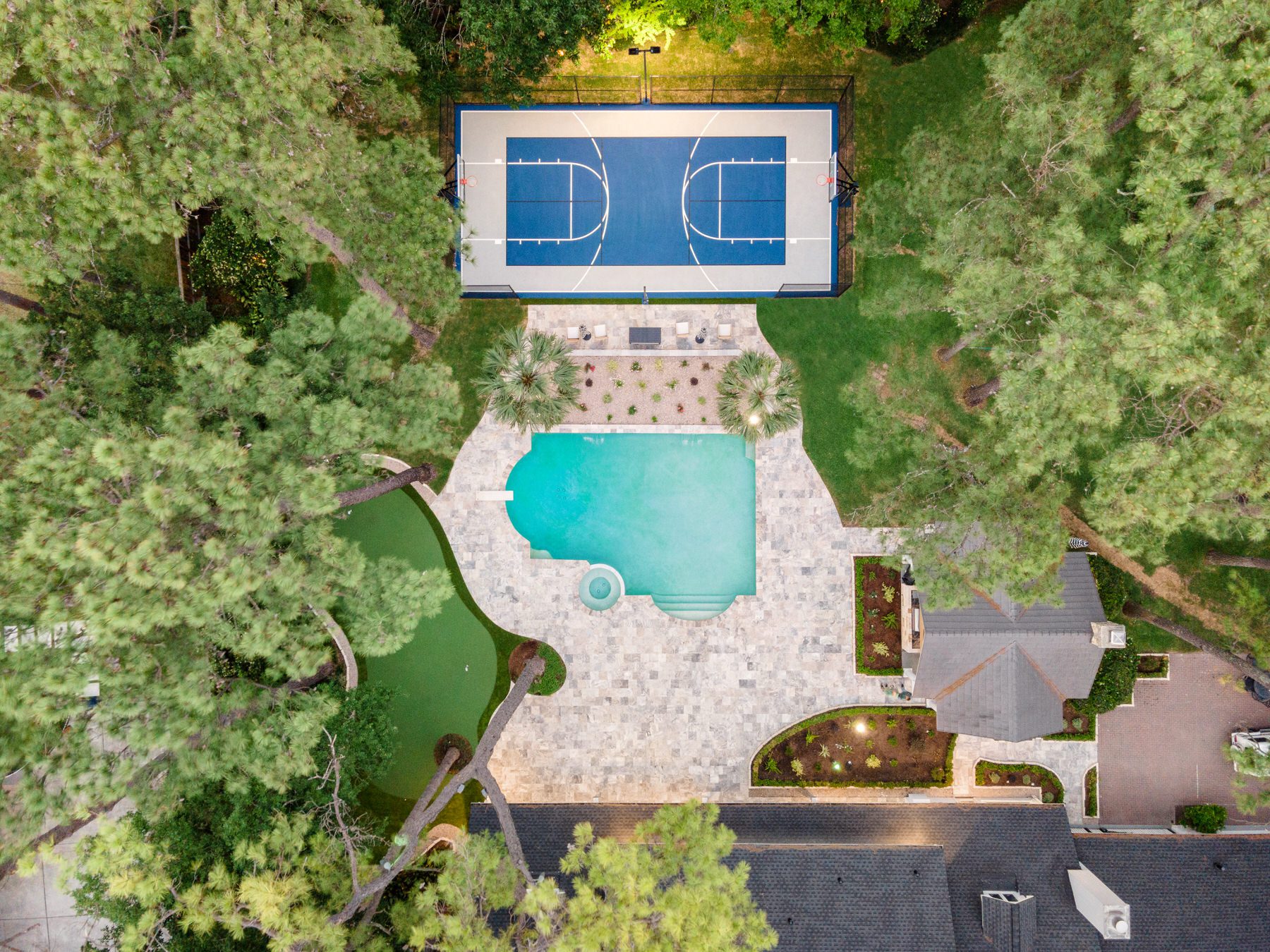 overhead view of artificial basketball court